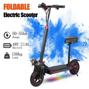 Foldable 1200W Electric Scooter with Seat for Adults, 11'' Off-road Tires, 48V 21Ah Battery, 33Miles Range Commuter E-scooter